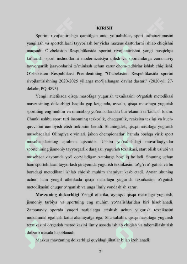 Qisqa masofaga yugurish texnikasini takomillashtirish 2