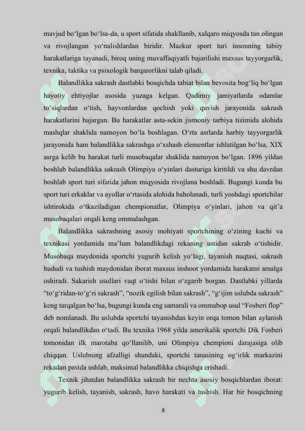 Yengil atletika sport turida balandlikka sakrash turi 8
