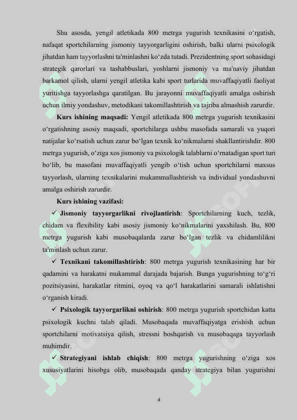 Yengil atletikada 800 m ga yugurish texnikasini o‘rgatish. 4