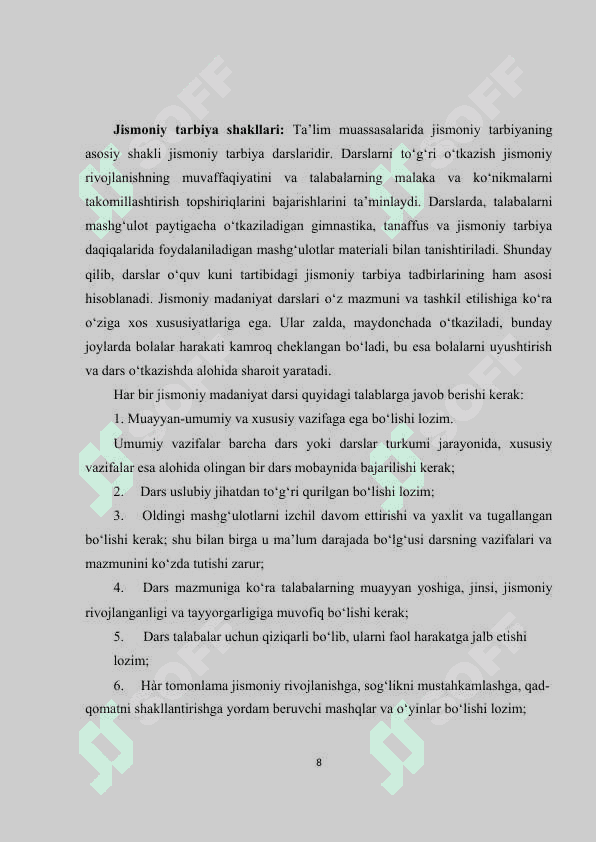 Jismoniy tarbiya mutaxassislarga qo‘yiladigan pedagogik talablar 8