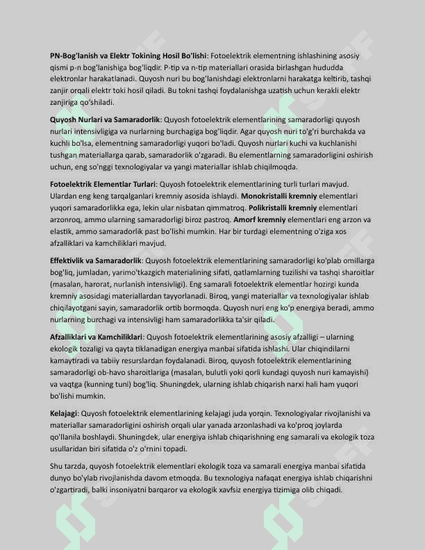 Quyosh fotoelektrik elementlari va modullari Referat 2