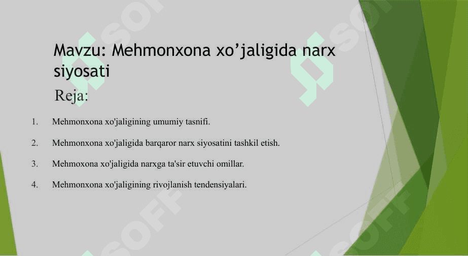 Mehmonxona xo’jaligida narx siyosati 2