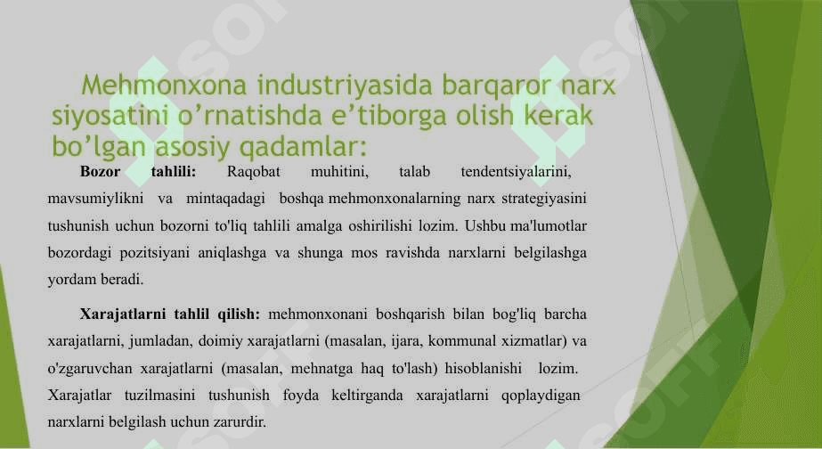 Mehmonxona xo’jaligida narx siyosati 8