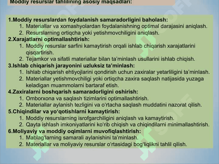 MODDIY RESURSLAR BILAN TA’MINLANGANLIK VA ULARDAN FOYDALANISH TAHLILI 6