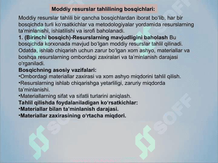 MODDIY RESURSLAR BILAN TA’MINLANGANLIK VA ULARDAN FOYDALANISH TAHLILI 8