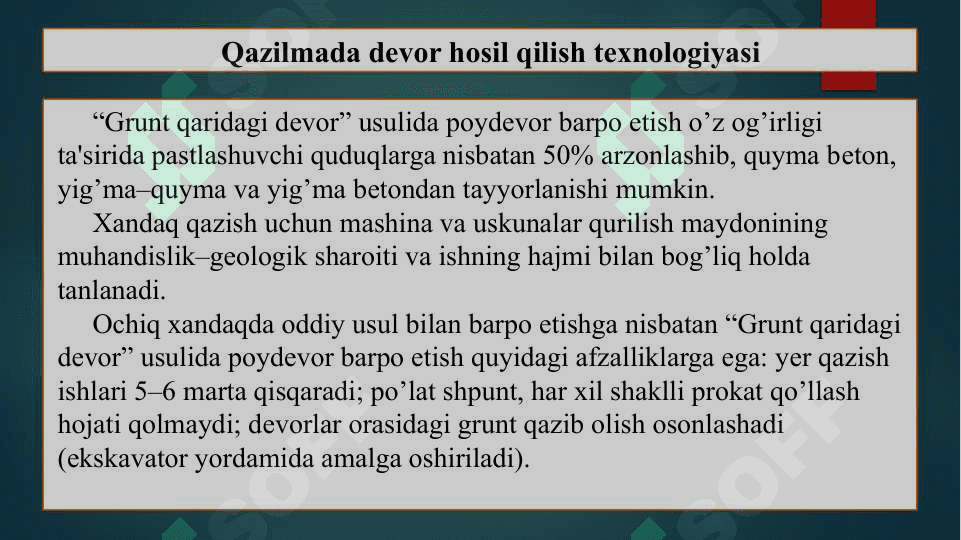 Qazilmada devor hosil qilish texnologiyasi haqida tushuncha 4