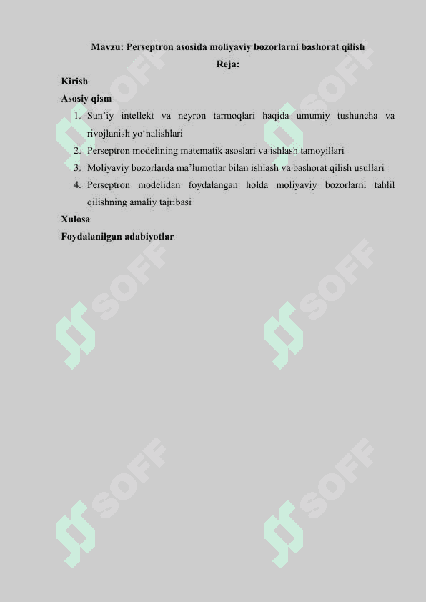 Perseptron asosida moliyaviy bozorlarni bashorat qilish 2