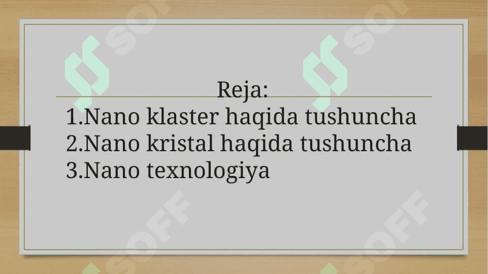 Nano o'lchamli klasterlar va kristallar. Nano texnologiyalar 2