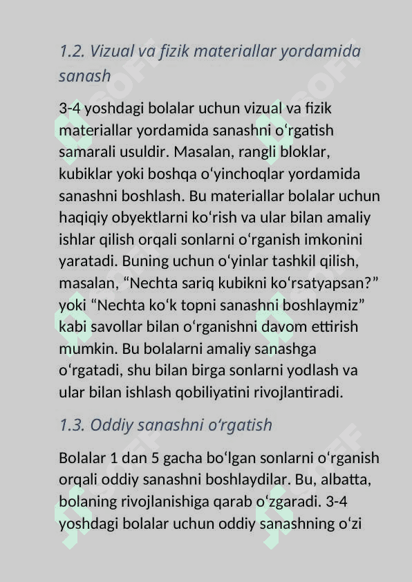 Turli yosh guruhlarda bolalarni miqdor va son sanoq haqidagi bilimlarni shakllantirish sanashga oʻrgatish vazifalari 4