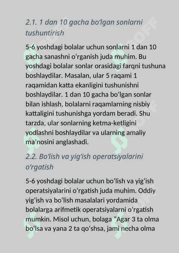 Turli yosh guruhlarda bolalarni miqdor va son sanoq haqidagi bilimlarni shakllantirish sanashga oʻrgatish vazifalari 6