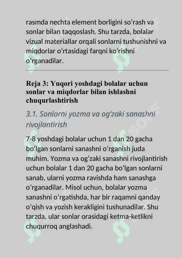 Turli yosh guruhlarda bolalarni miqdor va son sanoq haqidagi bilimlarni shakllantirish sanashga oʻrgatish vazifalari 8