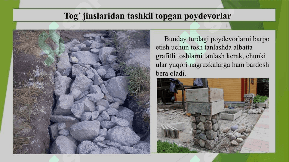 Tog’ jinslaridan tashkil topgan poydevorlar 4