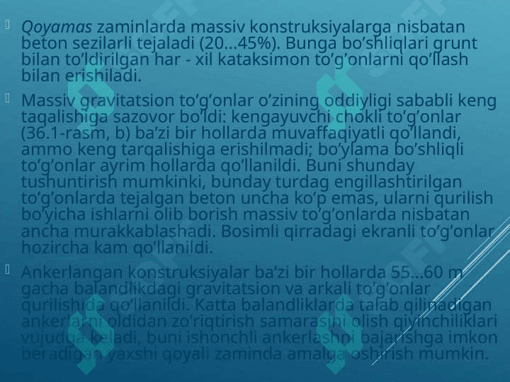 To’g’onning asosiy turlari va ularning tavsiflar 8