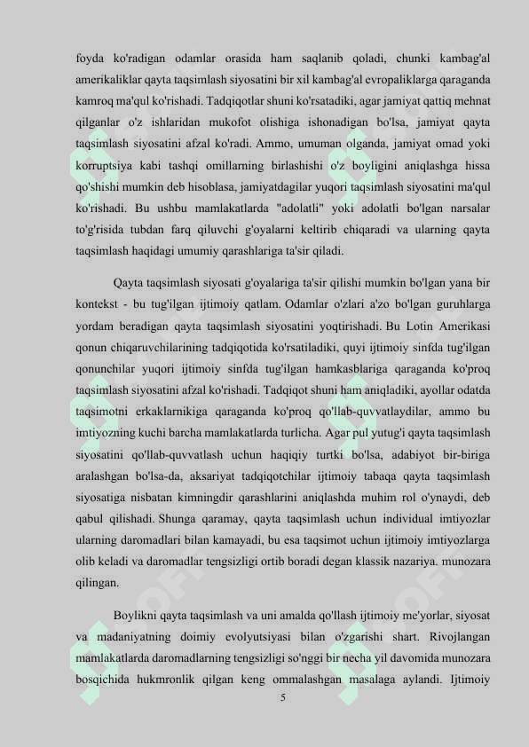 Daromadlar tengsizligining vujudga kelishi va uning sabablari 5