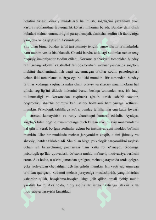 Ish vaqti saqlanmagan holda beriladigan taʼtillar Ijtimoiy taʼtillar   mustaqil ish 5