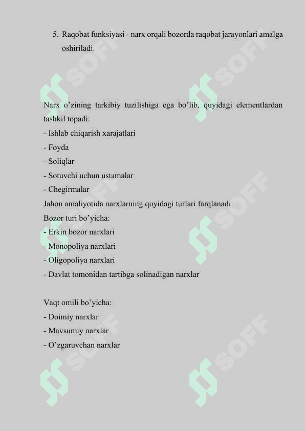 JAHON BOZORIDA NARXNI TASHKIL ETILISHINING O’ZIGA XOS XUSUSIYATLARI 6