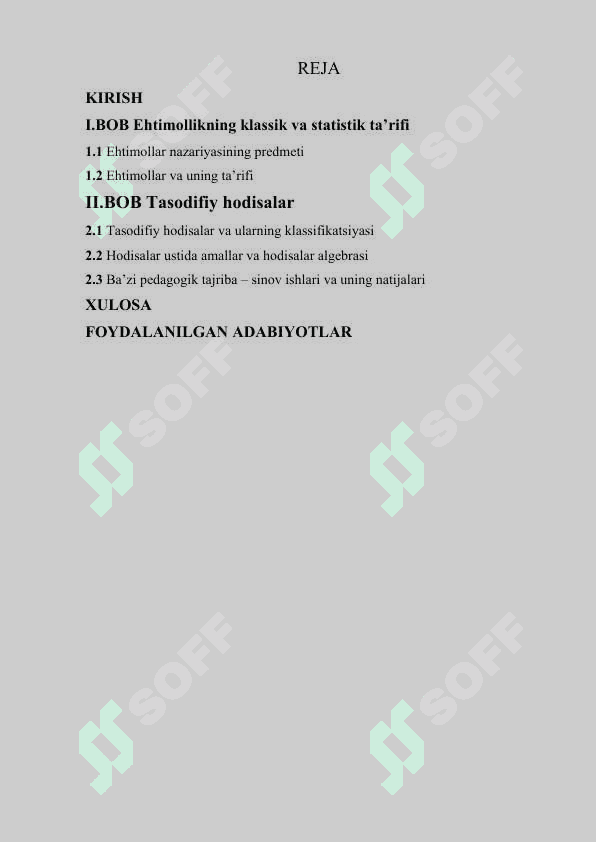 Hodisa ehtimoli tushunchasi va uning klassik, geometrik, aksiomatik hamda statistik ta’riflarini matktab matematika kursida o’qitish 2