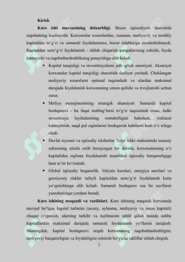 KORXONA KAPITALI VA ULARDAN SAMARALI FOYDALANISH. 2