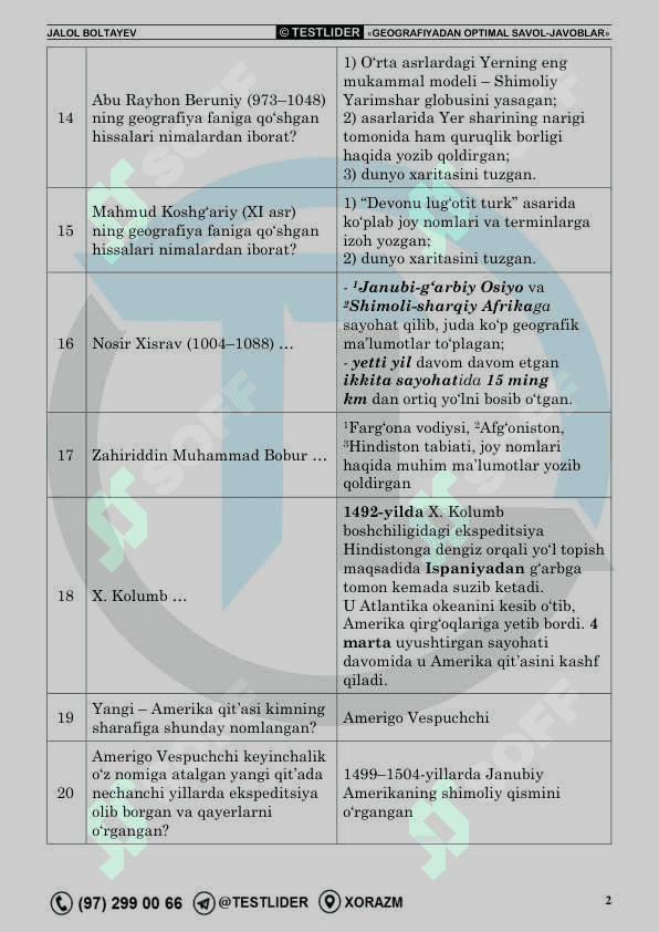 5-sinf geografiya fanidan optimal savol javoblar 2