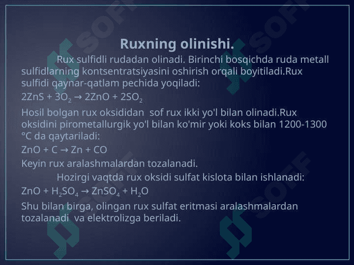 Rux,kadmiy,simob va uning birikmalari,sanoatdagi ahamiyati 7