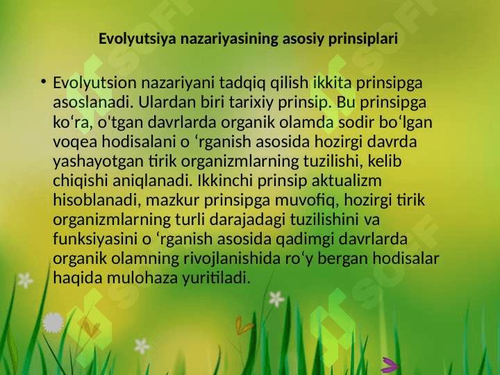 Evolutsion biologiya faniga kirish. Tabiat haqidagi ilk tasavvurlar shakillanishi. Uyg’onish davrida tabiat fani taraqqiyoti. J.B. Lamark va Ch. Darvinning organic olam evolutsiyasi haqidagi nazaryalar. 6