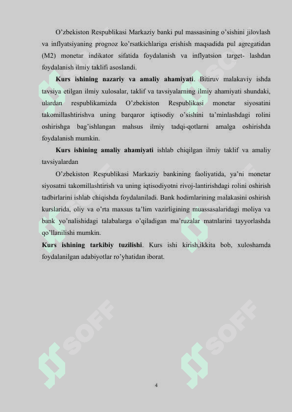 O‘ZBEKISTON RESPUBLIKASI PUL KREDIT SIYOSATI 4