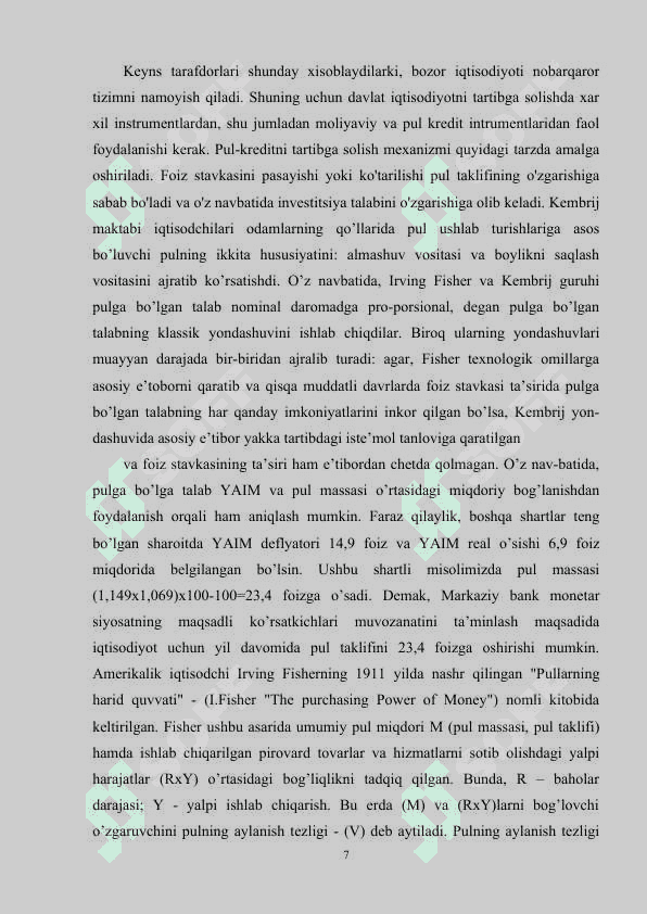 O‘ZBEKISTON RESPUBLIKASI PUL KREDIT SIYOSATI 7
