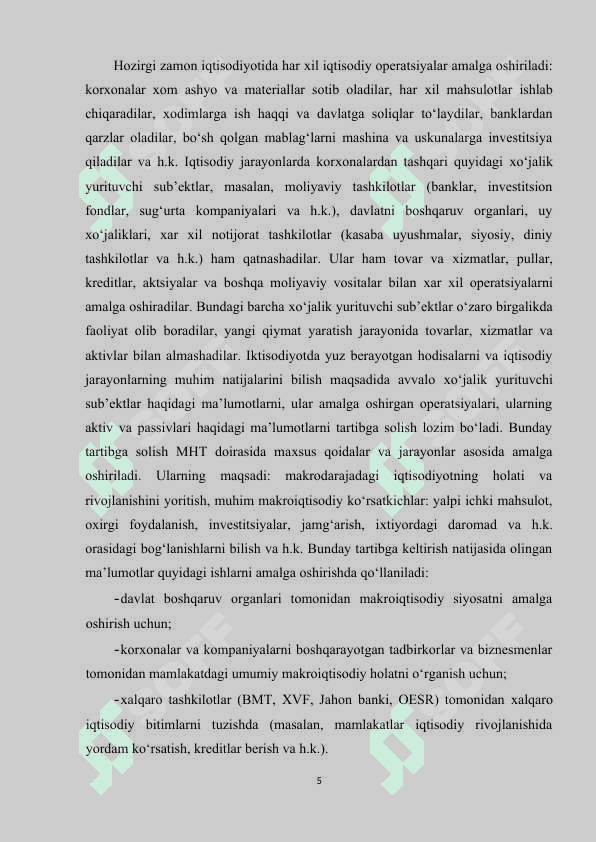 Milliy hisoblar tizimining asosiy vazifalari 5