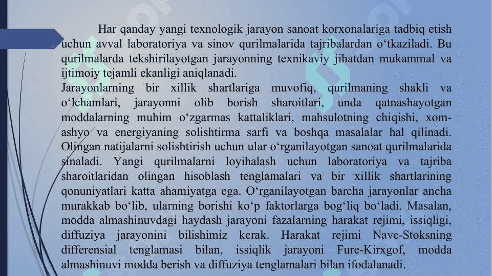 O‘XSHASHLIK NAZARIYASINING ASOSLARI. SUYUQLIKDA QATTIQ JISM HARAKATI. 2