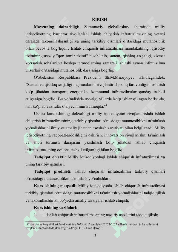 Milliy iqtisodiyotda ishlab chiqarish infratuzilmasi tarkibiy qismlari oʻrtasidagi mutanosiblikni taminlash yoʻnalishlari. 3