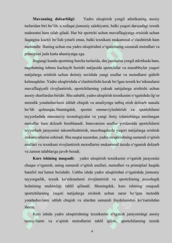 Yengil atletika sport turida yadro uloqtirish texnikasini takomillashtirish 4