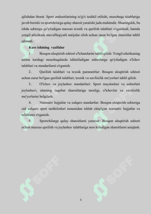Yengil atletika sport turida bosqon uloqtirish sektorini o'lchamlari 5