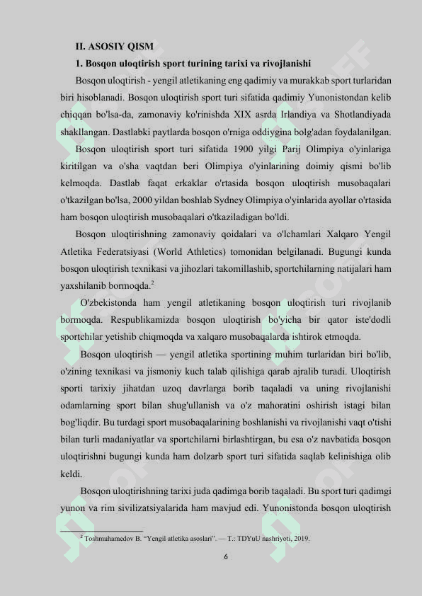 Yengil atletika sport turida bosqon uloqtirish sektorini o'lchamlari 6