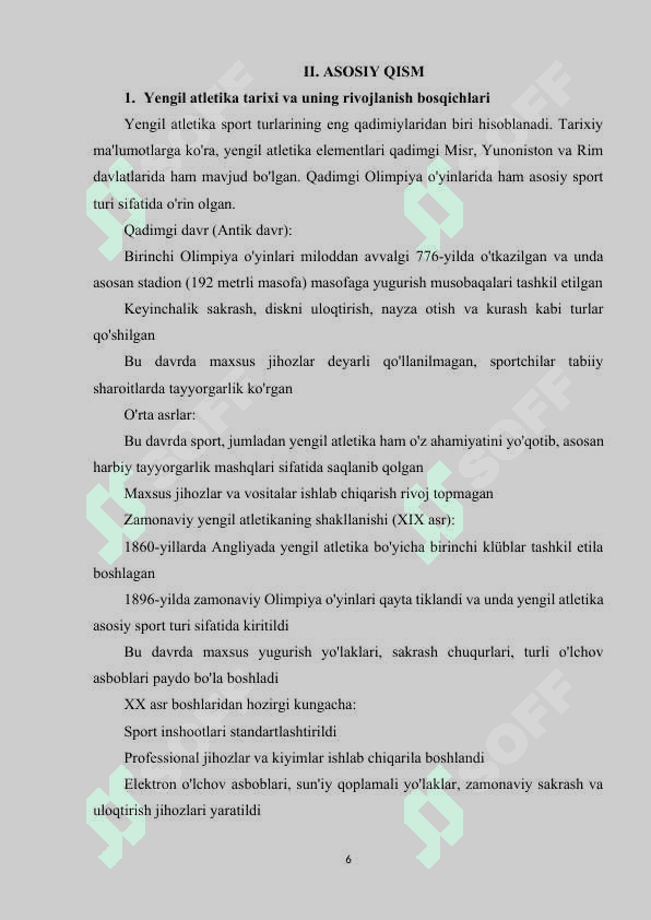 Yengil atletika mashg'ulotlarida foydalaniladigan asosiy vositalar. 6