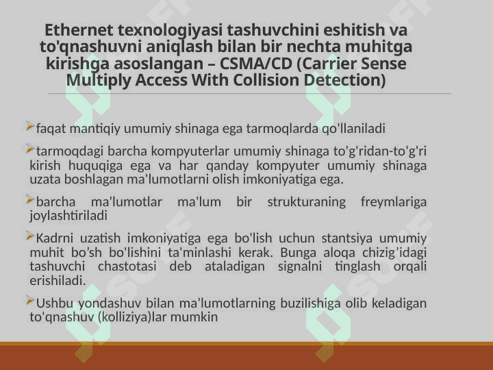 X.25, Frame Relay va ATM tarmoqlari. Ethernet, Fast Ethernet, Gigabit Ethernet, Token Ring va FDDI texnologiyalari 5