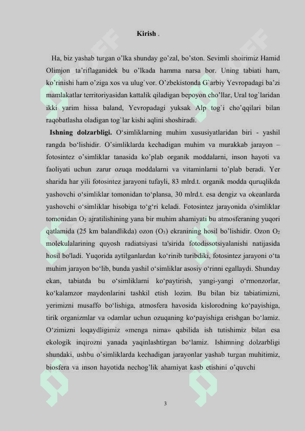 Mavzu:Fotosintezning tabiatdagi ahamiyati. 3