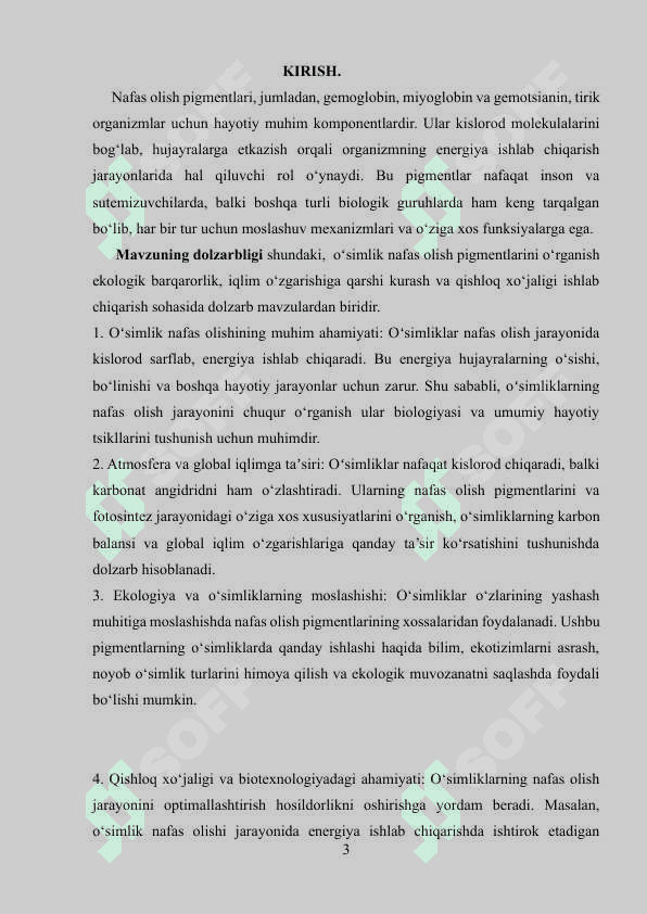 Mavzu: Nafas olish pigmentlari va ularni hossalari. 3