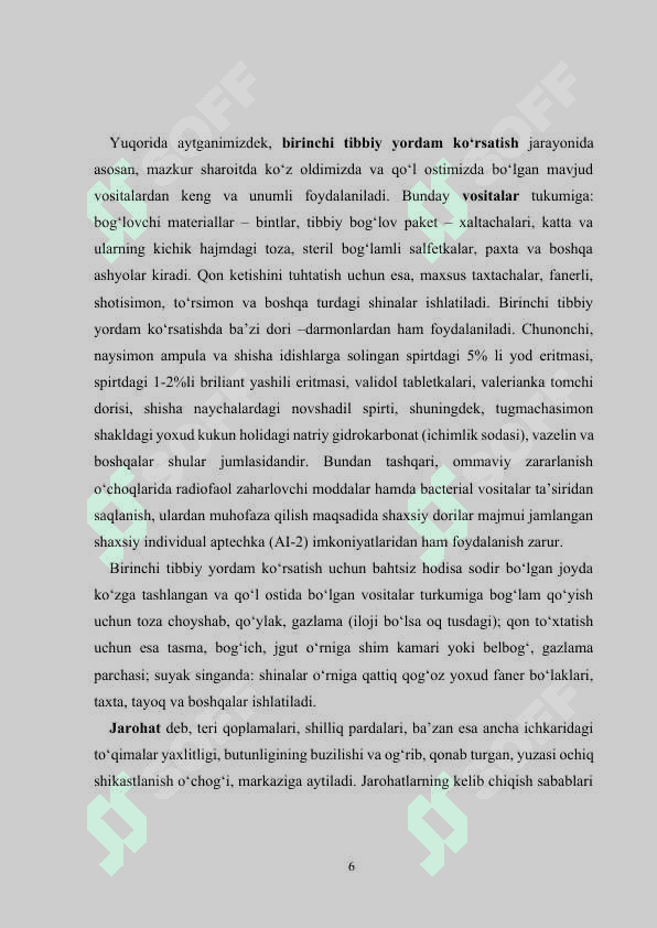 Jarohatlanganda va baxtsiz hodisalarda birinchi tibbiy yordam ko’rsatish qoidalari 6