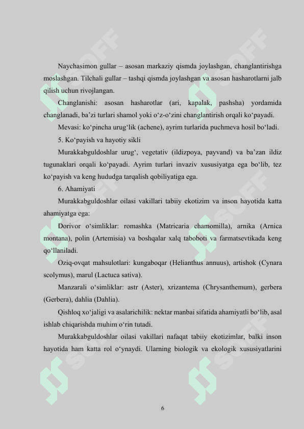 Murakkabguldoshlar oilasi vakillarining bio-ekologiyasi 6