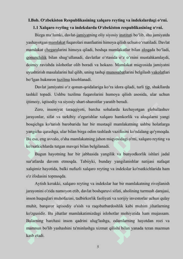 O’zbekiston respublikasining xalqaro reyting va indekslardagi o‘rni va nufuzining ortib borishi 5