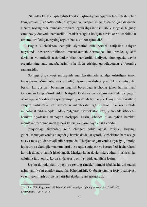 O’zbekiston respublikasining xalqaro reyting va indekslardagi o‘rni va nufuzining ortib borishi 7