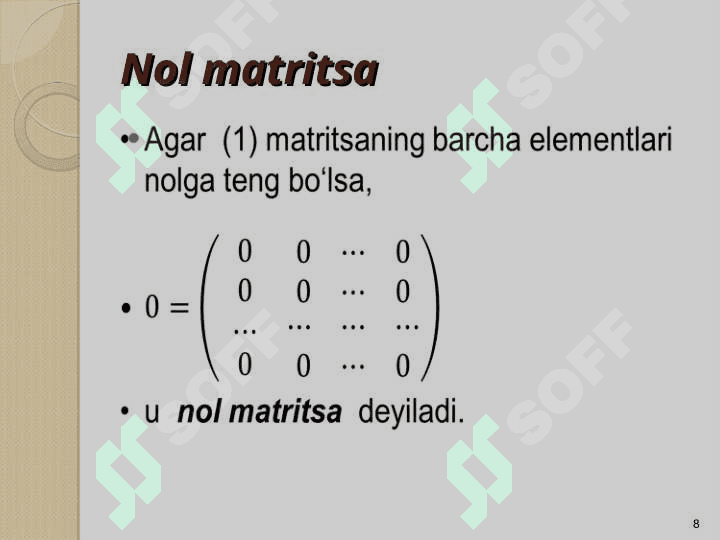 MATRITSA  VA ULAR USTIDA AMALLAR. CHTS ni TESKARI MATRITSA YORDAMIDA YECHISH 8