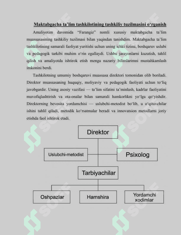 Maktabgacha ta’lim tashkilotida amaliyot faol kuzatuvlarmashg‘ulotlar va natijalar                                      Bog‘chada amaliyot o‘tash bo‘yicha to‘liq hisobot 2