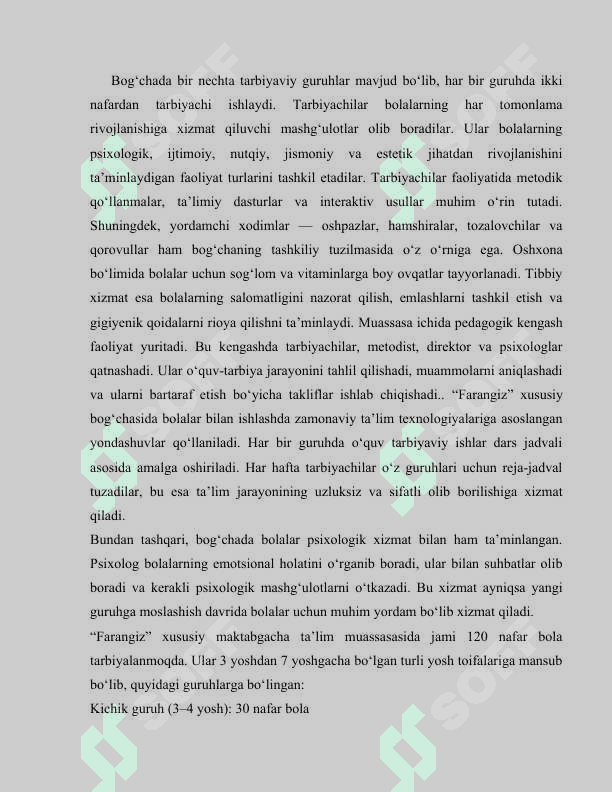 Maktabgacha ta’lim tashkilotida amaliyot faol kuzatuvlarmashg‘ulotlar va natijalar                                      Bog‘chada amaliyot o‘tash bo‘yicha to‘liq hisobot 3