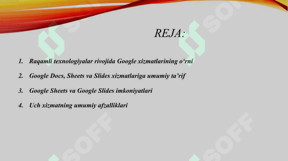 Google Docs, Sheets va Slides imkoniyatlari 2