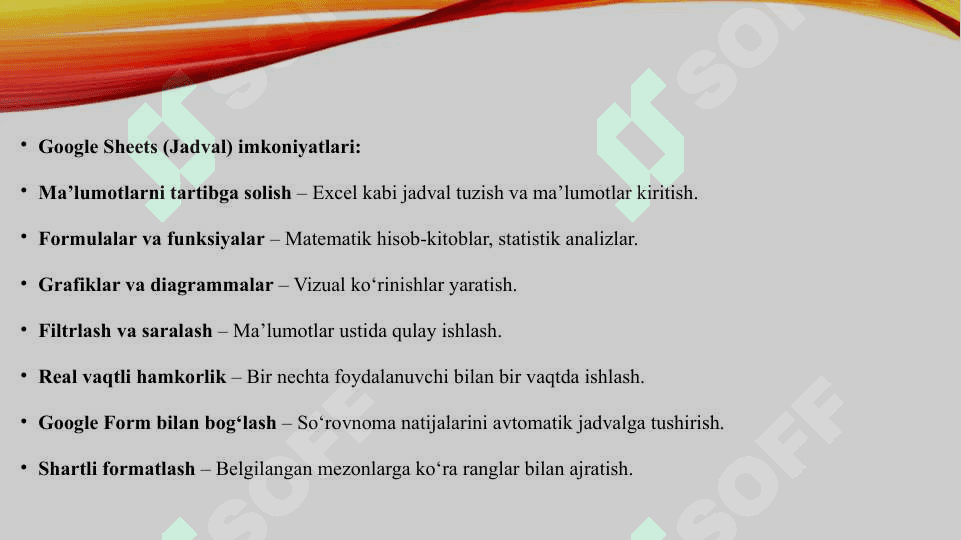 Google Docs, Sheets va Slides imkoniyatlari 4
