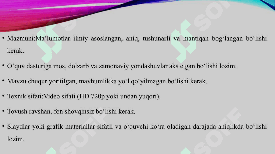 Video ma'ruzalar va ularni tahlil etishga qo'yiladigan talablar 4