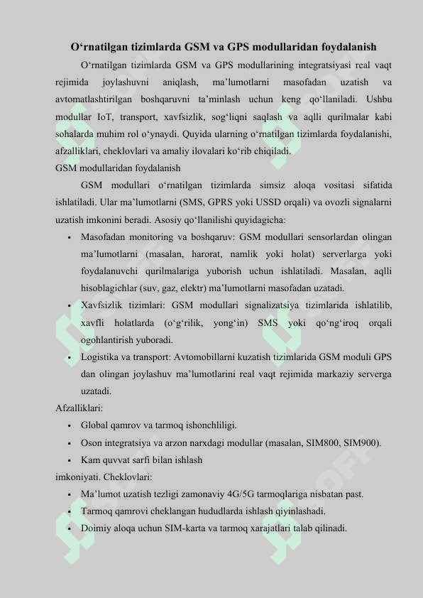 O‘rnatilgan tizimlarda GSM va GPS modullari 6