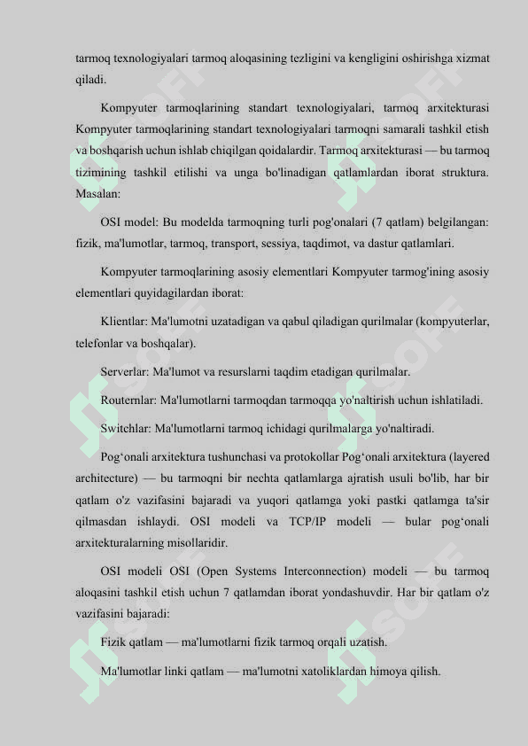 KOMPYUTER TARMOQLARINING RIVOJLANISHI. KOMPYUTER TARMOQLARINING ASOSIY PROTOKOLLARI. TARMOQ ILOVA VA TEXNOLOGIYALARINING UMUMIY TUSHUNCHALARI. 3