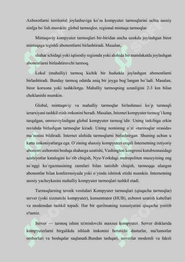 KOMPYUTER TARMOQLARINING RIVOJLANISHI. KOMPYUTER TARMOQLARINING ASOSIY PROTOKOLLARI. TARMOQ ILOVA VA TEXNOLOGIYALARINING UMUMIY TUSHUNCHALARI. 5